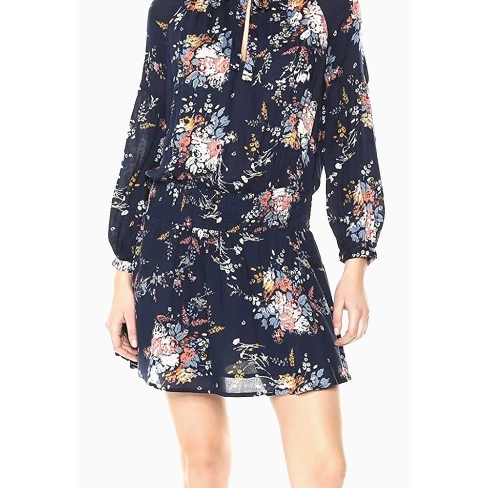 Lucky Brand Mini Dress Drop Waist Floral Blue Long Sleeves Size Small
